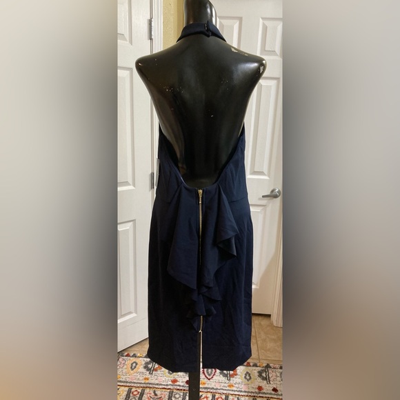 NWT New Alex & Eve Ruffled-Back Sheath Halter Dress Navy Size 10 - Picture 3 of 14